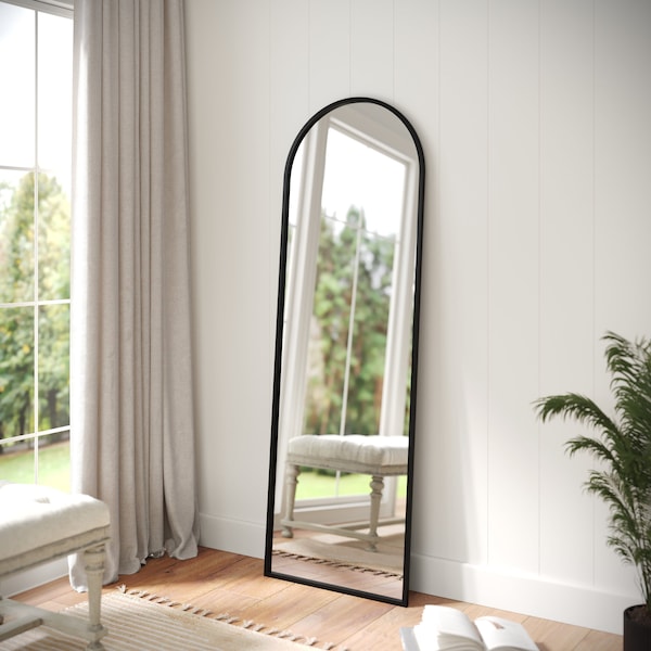 Flash Furniture Mila 22in x 65in Arched Metal Framed Wall Mirror, Black HMHD-23M009YBN-BLK-GG - main